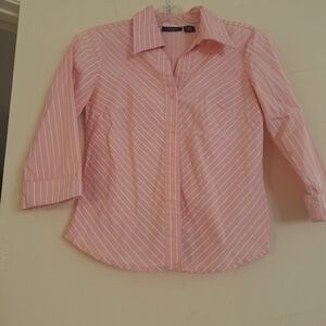 At Last Pink and White Striped Button Down Shirt